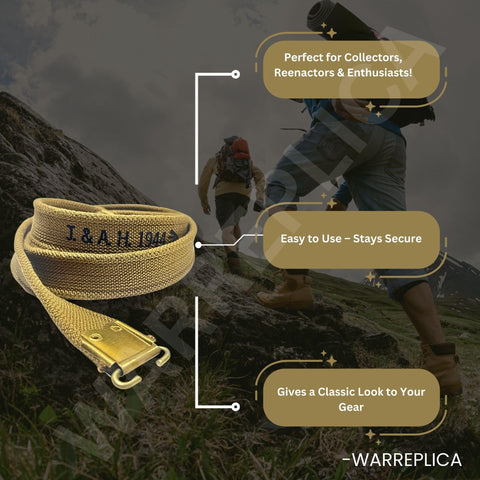 Authentic WWII British Lee Enfield Sling Reproduction Khaki Cotton Canvas Webbing Heavy Duty 44-Inch Adjustable Strap