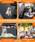 Collage showing 4 uses of Waterproof Dog Car Seat Cover Back Seat Protector for Cars Trucks and SUVs with Nonslip Surface