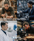 Built Tough Unisex Safety Glasses With No Sweat Anti Fog Lens And Z87 Plus High Impact Rating For Real Deal Eye Protection On Any Rough Work Site Today worn by diverse workers in various settings.
