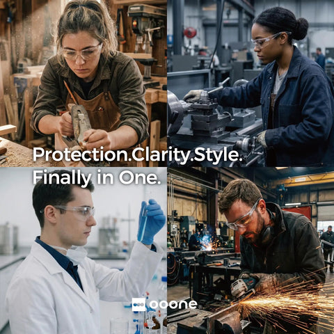 Built Tough Unisex Safety Glasses With No Sweat Anti Fog Lens And Z87 Plus High Impact Rating For Real Deal Eye Protection On Any Rough Work Site Today worn by diverse workers in various settings.