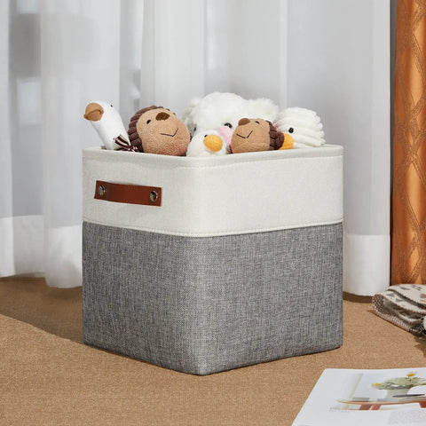 11 Inch Cube Storage Bins Set Of 4 With PU Leather Handles, High Capacity Fabric Baskets For Standard Cube Organizers