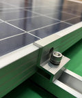 Close-up of Heavy Duty Solar Panel Mounting Kit With Rails And Clamps For Tin Or Flat Roofs, featuring aluminum alloy rail and clamp.
