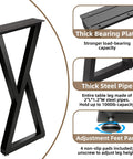 36 Inch Metal Bar Table Legs Set Of Two Sturdy Black Counter Height Support Legs with thick bearing plate and adjustable feet