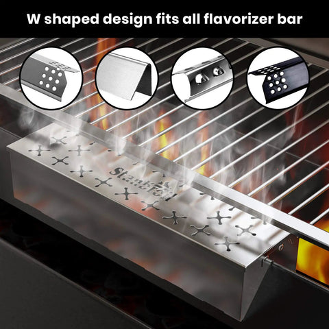 Stainless Steel Smoker Box For Gas Grilling With Double V-Shape Design And Hinged Lid on grill, emits smoke flavor