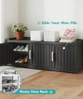 Go-To Weatherproof Resin Shoe Storage Cabinet With Adjustable Shelves And Bench, UV Resistant 3 Barn Doors Entryway Organizer