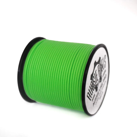 Green spool of Beefy Double Jacketed 100 Percent UHMWPE Spearfishing Reel Line With Wishbones One Point Nine Millimeter 680 Lbs 175 Ft