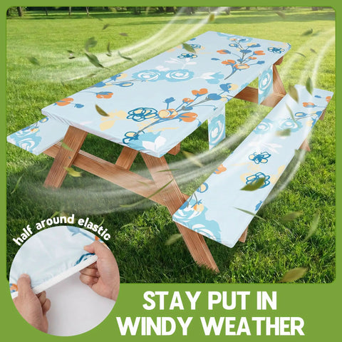 Waterproof Picnic Table Cover With Bench Covers Set Includes 1 Table Cover And 2 Bench Covers Fits 72 Inch Tables And 72 Inch Benches
