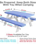 Three Piece Set 8 Foot Picnic Table Cover With Bench Covers And Vinyl Fitted Tablecloth Blue Checkered For 6 And 8 Foot Tables Camping Essentials And RV Accessories