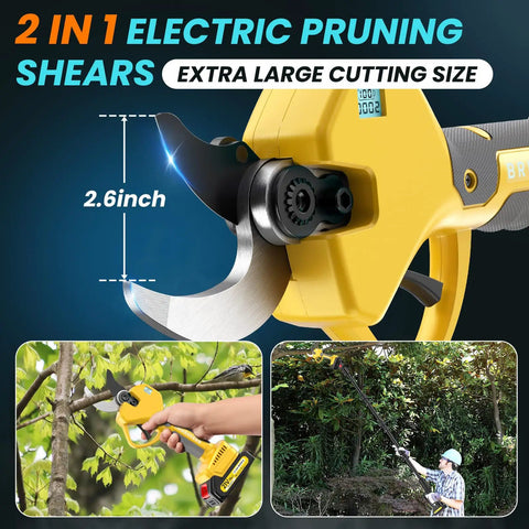 Cordless Electric Pruning Shears And 2-In-1 Pole Pruner With 8Ft Extendable Reach Up To 14Ft No Cord Convenience Includes Two 2Ah Batteries