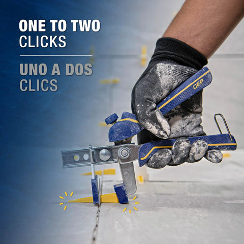 Hand using tool for LASH Tile Leveling System Part A Clips For One Sixteenth Inch Grout 1000 Pack Level Align Space And Hold Tiles