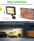 Installation of Solar Motion Sensor Outdoor Light Ultra Bright 320 COB LEDs 16.4 Ft Cable on garage wall