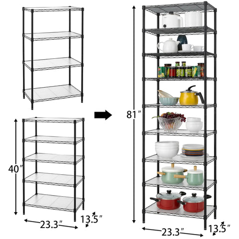 Level Up Your Home Organization Game With This Adjustable 9 Tier Steel Wire Shelving Rack, 81 Inch Tall Heavy Duty Extra Large Capacity Storage Unit, Black