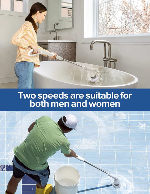 Cordless Spin Scrubber With LED Display and detachable D shape handle cleaning bathtub and floor tiles by men and women
