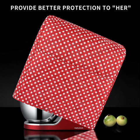 Durable Quilt Stand Mixer Cover For 6 To 8 Quart Tilt Head Bowls covering a mixer, red polka dot design