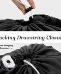 Heavy Duty Nylon Laundry Bag With Locking Drawstring, Large 30x40 Inch Capacity, close-up of locking mechanism in use.