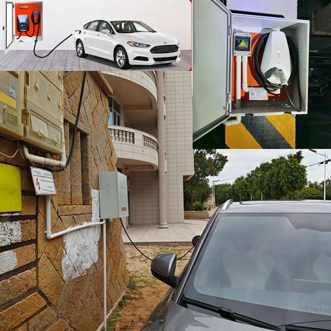 Heavy Duty Universal EV Charger Enclosure And Cover With Cable Holder, weather resistant station box on a wall.