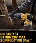 Person using Fast Cutting 20V Max XR Brushless Cordless Reciprocating Saw Tool Only With 1-1/8 Inch Stroke on wood beam