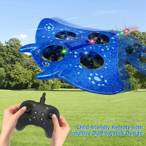 Noob-Friendly Foam RC Airplane For Kids And Beginners, 2.4GHz Remote Control flying against a blue sky with trees in background