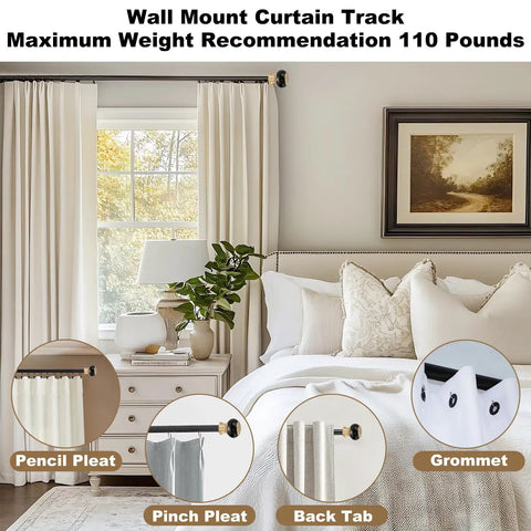 Ultra Smooth No Jam Silent Wall Mounted Curtain Track System With Aluminum Sliding Rails And Heavy Duty Roman Rod Modern Room Divider For Living Room And Bedroom Black Seven Point Two Feet, black wall-mounted track in bedroom