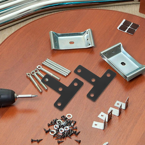 Beefy Heavy Duty Black T Shape Corner Brackets 20 Pieces Stainless Steel With Screws on wooden surface with tools