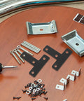 Black Stainless Steel T Shape Flat Angle Brackets With Countersunk Screw Holes shown with screws and metal parts