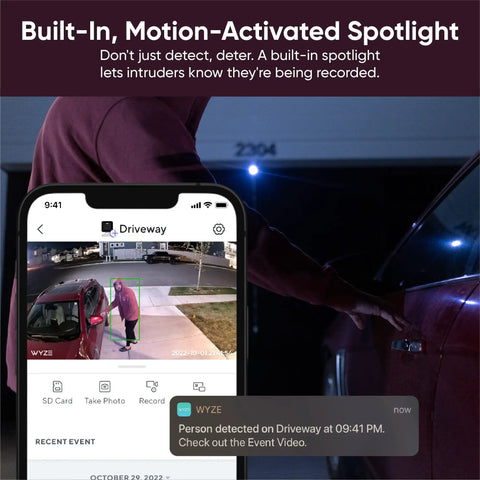 2K Indoor Outdoor WiFi Security Camera With Color Night Vision Edge AI Integrated Spotlight And Siren 2 Way Audio Works With Alexa And Google Assistant White displayed on phone screen