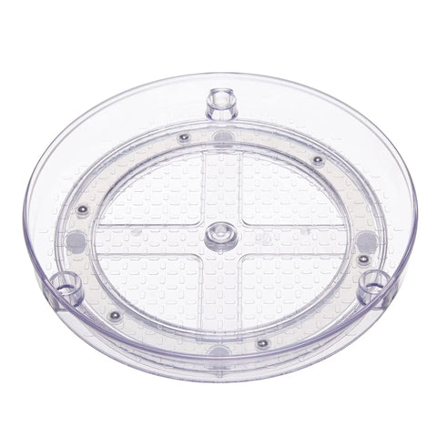 Clear Lazy Susan Turntable Organizer For Spices And Condiments With Smooth Rotating 2 Tier Design Nine Inch Diameter BPA Free Plastic