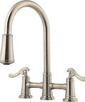 Ashfield Two Handle Pull Down Kitchen Faucet In Brushed Nickel 1.8 GPM High Arc Spout For Extra Reach Easy Pull Down Spray Head