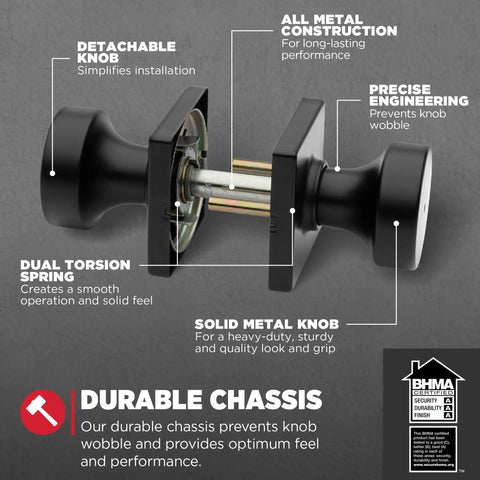 Interior Privacy Door Knob With Lock For Bedroom And Bathroom, Matte Black Doorknob With Keyless Turn Lock, displaying features