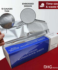 No Fuss Pre Cut Aluminum Foil Sheets In Pop Up Dispenser 9 Inch By 10.75 Inch 500 Count shown with embossed texture