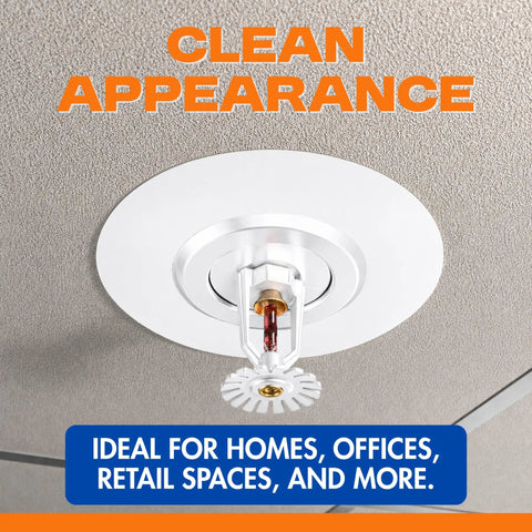 Fire Sprinkler Escutcheon Quick Patch That Nails Your Oversized Ceiling Cutouts Zero Drywall Drama With A Sturdy Steel Trim Ring To Hide Recessed Heads On Wall Or Ceiling Projects In White installed in a ceiling, showcasing its clean appearance.