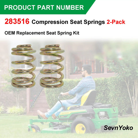 283516 Compression Seat Springs 2 Pack For John Deere And Grasshopper Lawn Mowers shown near rider on mower