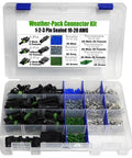 Dope 374 Piece Weather-Pack Connector Kit With Sealed Automotive Terminals For 1 To 3 Pin Holes Perfect For 20 Amp Wiring And 10 To 20 Gauge Cabled Electronics Projects, open organizer case