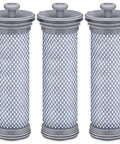Pre Filter Replacement 3 Pack For A10 A11 Hero And A10 A11 Master Vacuum Cleaners Easy Fit Pure One S11 Series S12 And X Cordless Vac Systems High Efficiency HEPA Filters showing three cylindrical filters with grey caps and mesh surface.