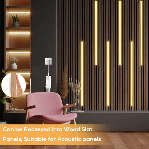 12V Warm White COB LED Strip Light Kit with 6.56Ft length mounted on wood slat panels for bright even lighting and no dark spots