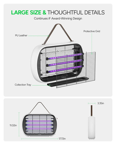 Indoor LED Bug Zapper With 3 Replaceable Lamps Fly And Mosquito Trap No Fuss Energy Efficient 10W Total Power LEDs
