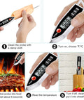 Sequence showing use of Meat Thermometer Digital Instant Read Thermometer For BBQ Grill Oil Milk Candy Bath Water Deep Fry Candle