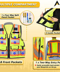 Straight Up Durable High Visibility Class Two Safety Vest With Blazing Reflective Tape And Secure Zippered Pockets For Construction Crews And Surveyors In Fluorescent Yellow For Heavy Duty Job Site Work with multiple compartments and pockets.