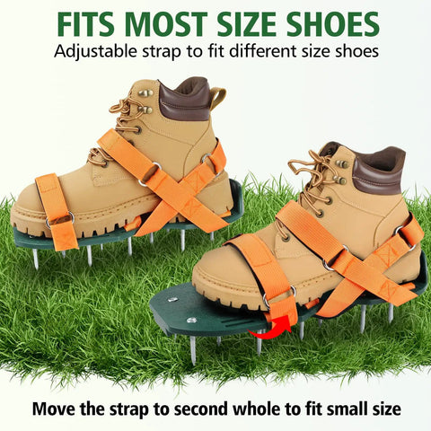 Adjustable Lawn Aerator Shoes With Heavy Duty Spikes For Grass And Garden Secure Hook Loop Straps For Comfortable Fit on boots
