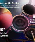 Groove Electric Drum Kit With 8 Inch Double Layer Mesh Pads And 210 Plus Sounds Full Size Kit 10 Inch Cymbal Close Up