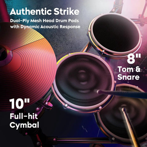 Groove Electric Drum Kit With 8 Inch Double Layer Mesh Pads And 210 Plus Sounds Full Size Kit 10 Inch Cymbal Close Up