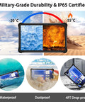 Rock Solid Heavy Duty Rugged Tablet Features 13.3 Inch Android 15 Screen showcasing military-grade durability and IP65 certification.