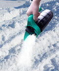 All Season Handy Seed Spreader For Lawn Care Pro Grade Adjustable Grass Seed And Fertilizer Spreader dispensing salt on snow.