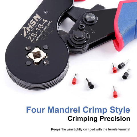 Close-up of a Wire Ferrule Crimp Tool Kit for AWG 30-5 0.08-16 mm2 with 1000 Ferrule Connectors and precision mandrel design.
