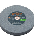 Heavy Duty 8 Inch Bench Grinding Wheel With 60 Grit Aluminum Oxide for sharpening metal tools, showing a flat grinding surface.