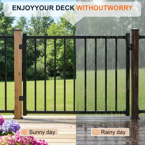 Slick Aluminum Deck Railing Door With No Fuss Self Closing Hinge And Darn Dependable Latch Quick Install Setup Weather Resistant Finish Top Shelf Quality Backyard Gates in sunny and rainy conditions.