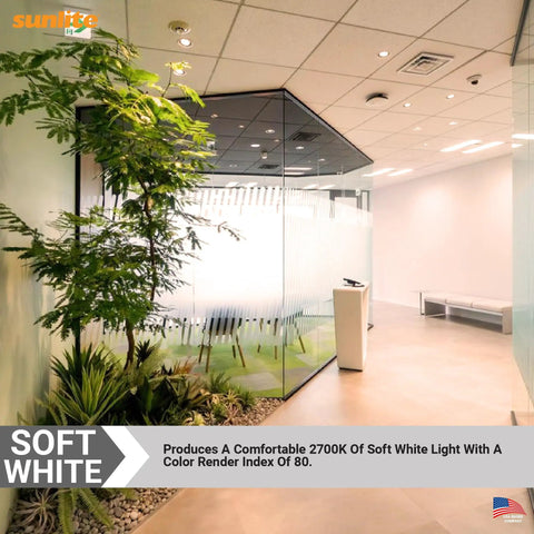 Modern office interior with plants, showcasing Compact Fluorescent CFL 4Pin G24q1 Double U Twin Tube 13W 780 Lumens 4100K lighting