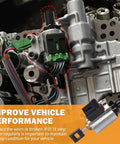 CVT stepper motor with black housing and green connector mounted to metal transmission housing; wiring harness visible