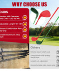 Comparison of two pack backyard golf clubs with telescopic aluminum shafts 18 to 38 inches, oversized forgiving heads, on a lawn.