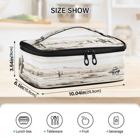 Grab And Go Desert Cowboys Insulated Lunch Bag With Leakproof Cooler Reusable Lunch Box size shown in dimensions 10.04x6.1x3.54 in